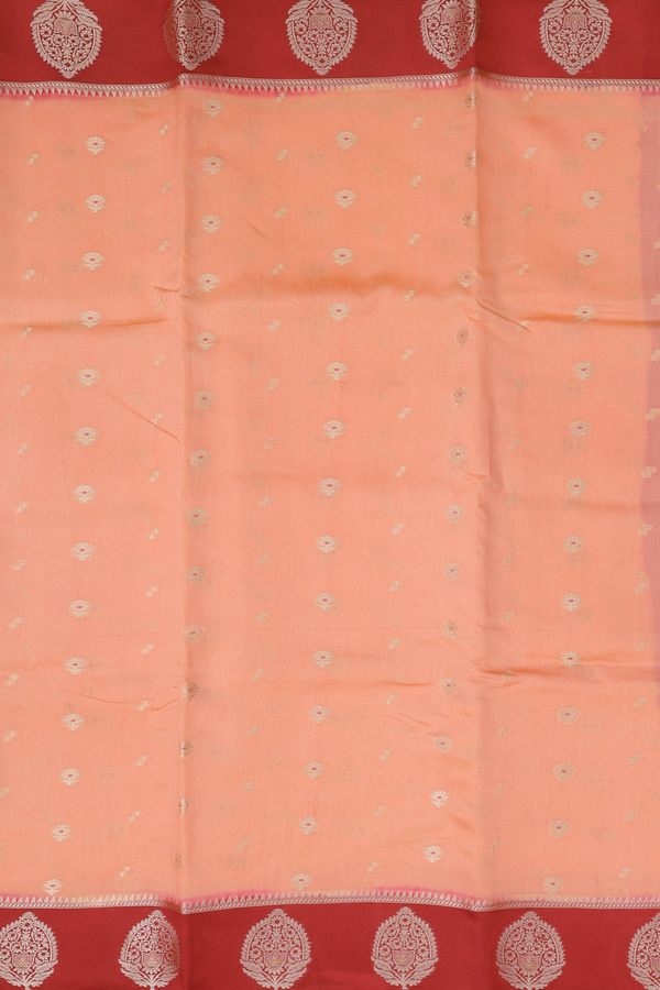 Raw Silk Saree In Peach With Floral Buttas