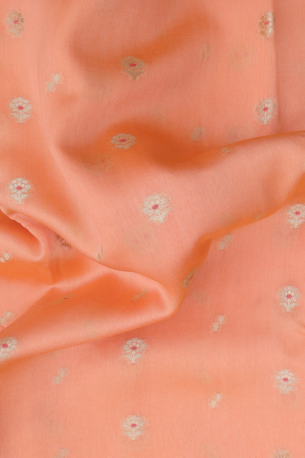 Raw Silk Saree In Peach With Floral Buttas