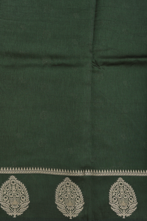 Raw Silk Saree In Moss Green With Floral Buttas