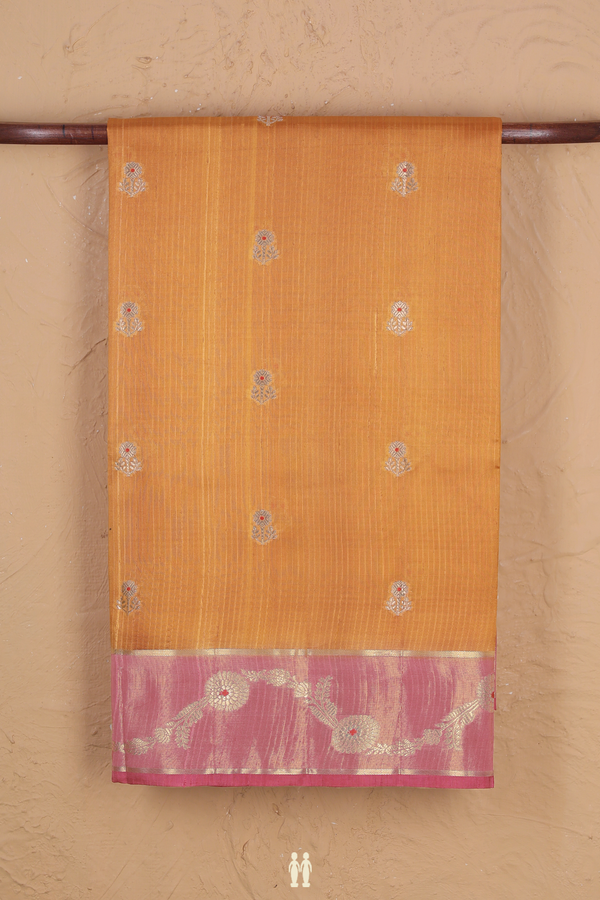 Raw Silk Saree In Mustard Orange With Floral Buttas