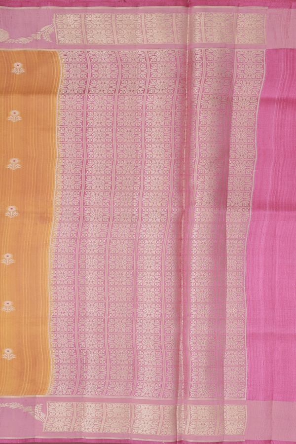 Raw Silk Saree In Mustard Orange With Floral Buttas