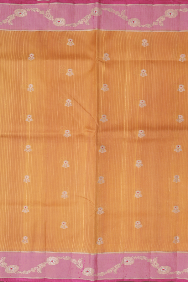 Raw Silk Saree In Mustard Orange With Floral Buttas
