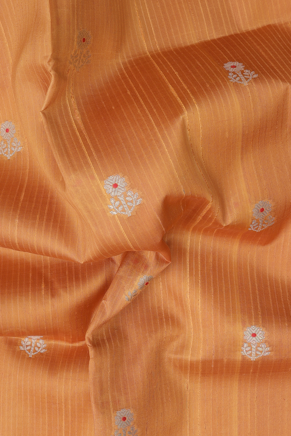 Raw Silk Saree In Mustard Orange With Floral Buttas