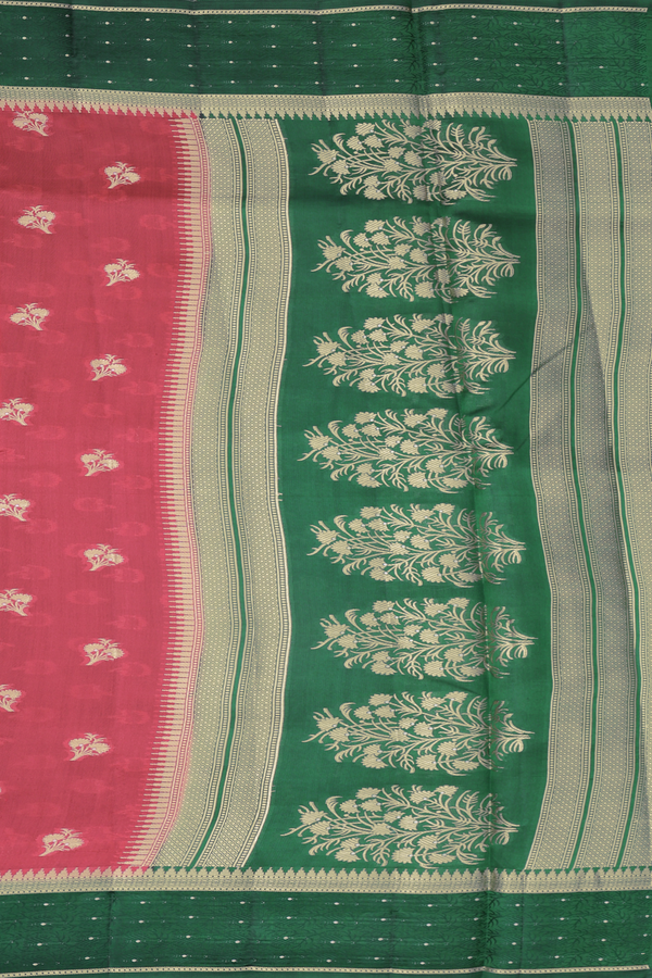 Raw Silk Saree In Crimson Red With Floral Buttas