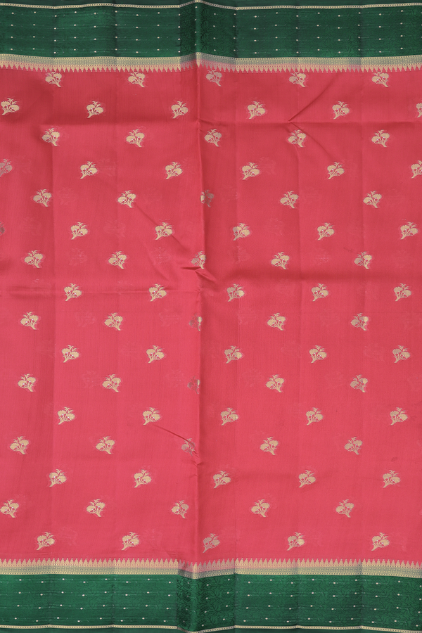 Raw Silk Saree In Crimson Red With Floral Buttas