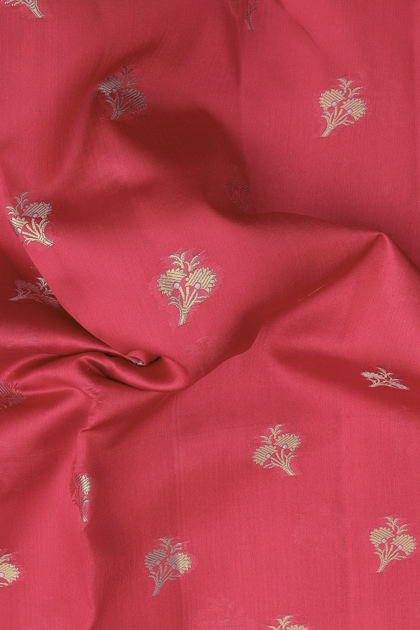 Raw Silk Saree In Crimson Red With Floral Buttas