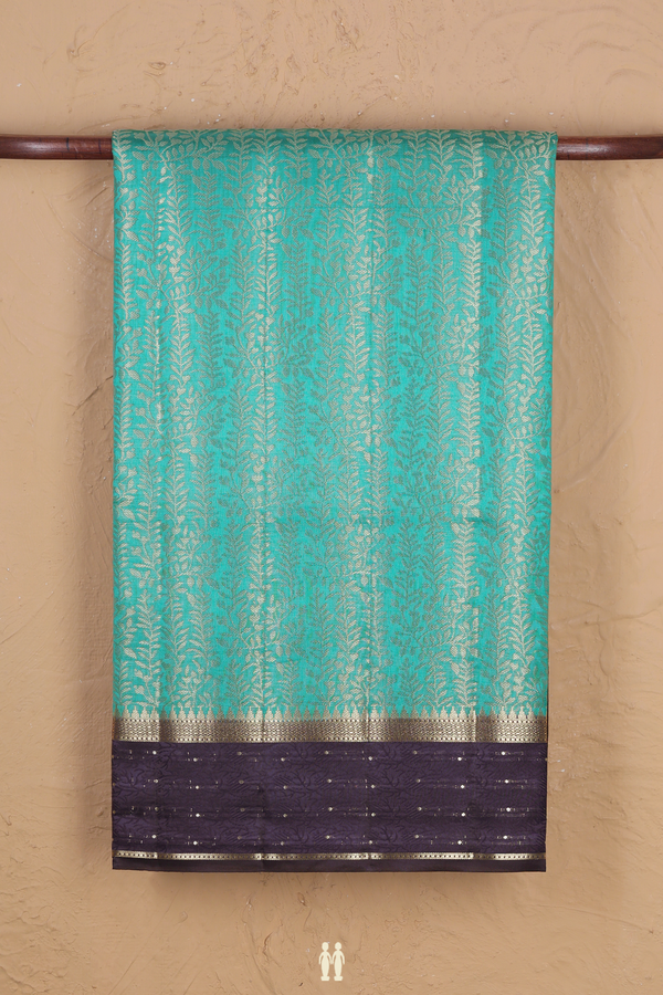 Raw Silk Saree In Bluish Green With Brocade Design