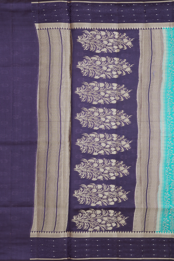 Raw Silk Saree In Bluish Green With Brocade Design