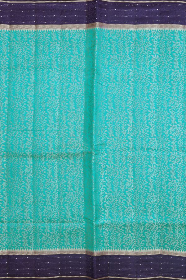 Raw Silk Saree In Bluish Green With Brocade Design