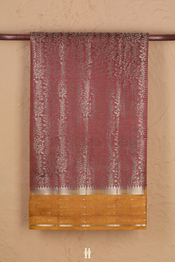 Raw Silk Saree In Chocolate Brown With Brocade Design