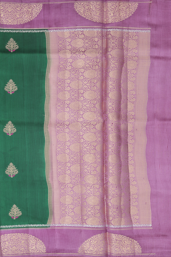 Raw Silk Saree In Forest Green With Zari Buttas