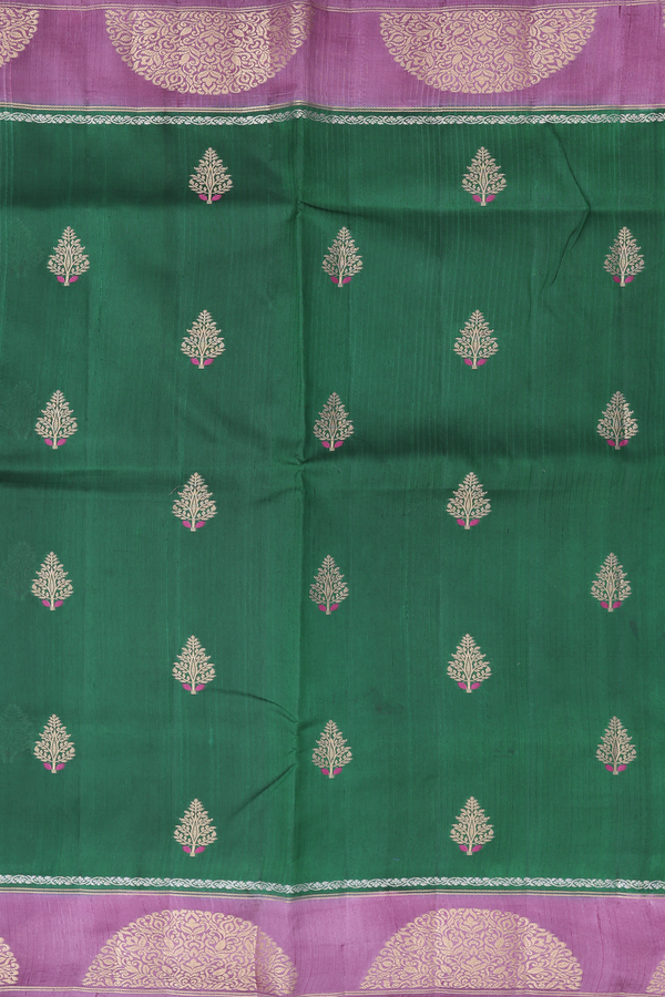 Raw Silk Saree In Forest Green With Zari Buttas