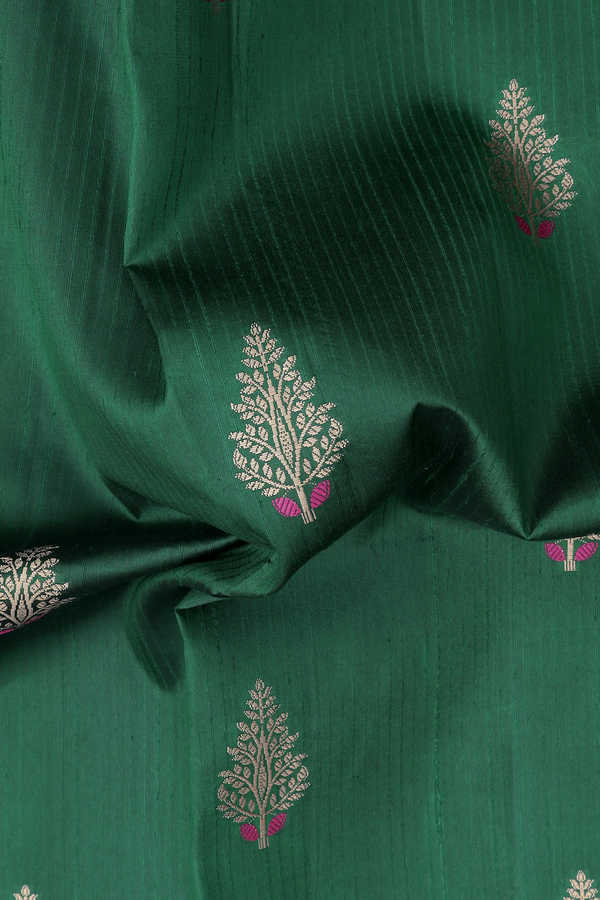 Raw Silk Saree In Forest Green With Zari Buttas