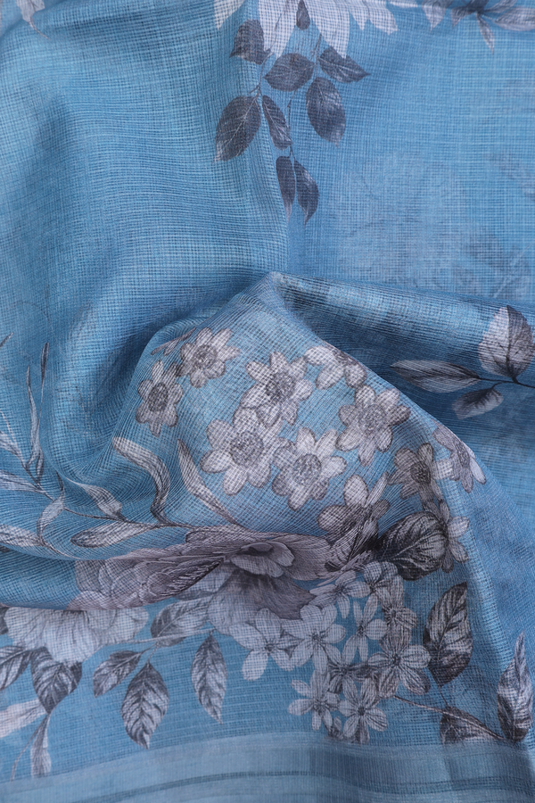 Kota Silk Saree In Baby Blue With Floral Design