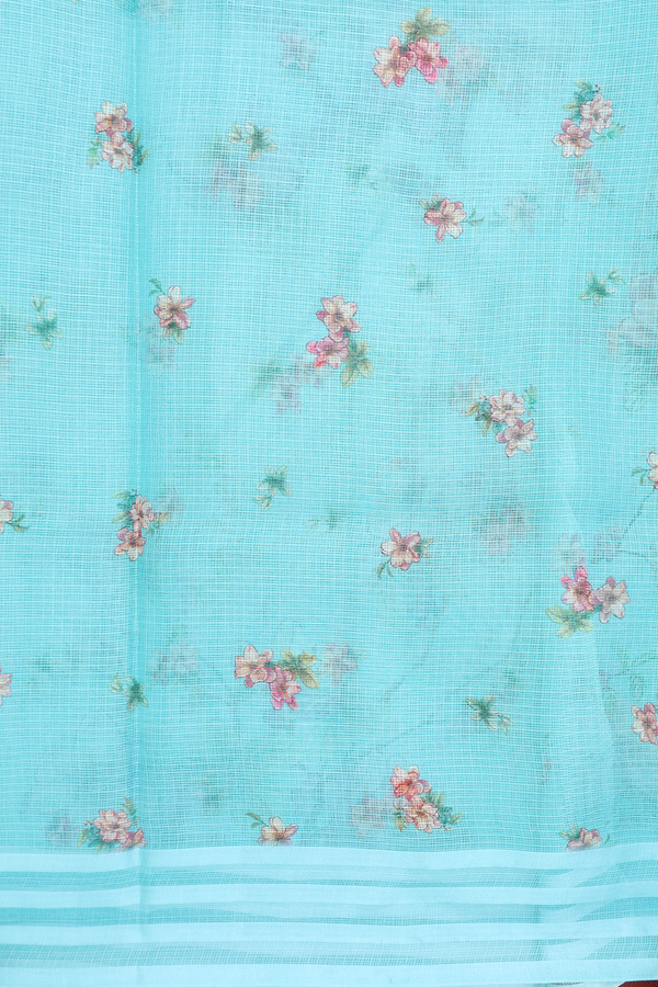 Kota Silk Cotton Saree In Light Sea Blue With Floral Design