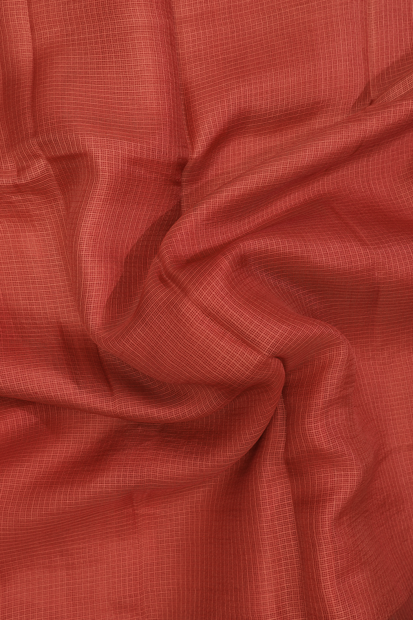 Kota Silk Saree In Brick Red With Temple Border