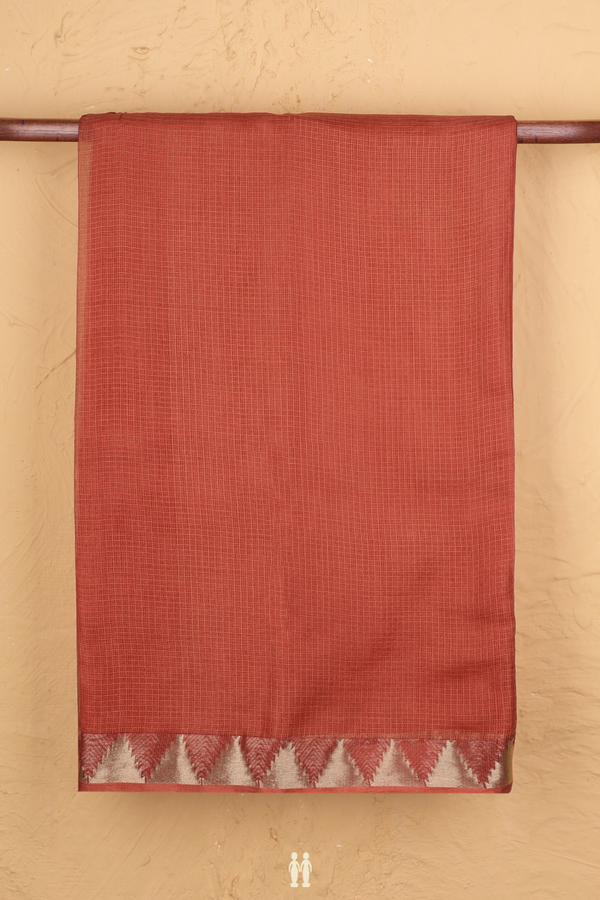 Kota Silk Saree In Brick Red With Temple Border