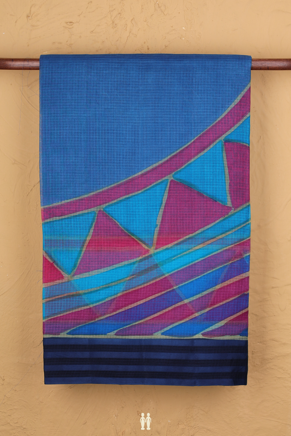 Kota Silk Saree In Cobalt Blue With Printed Design