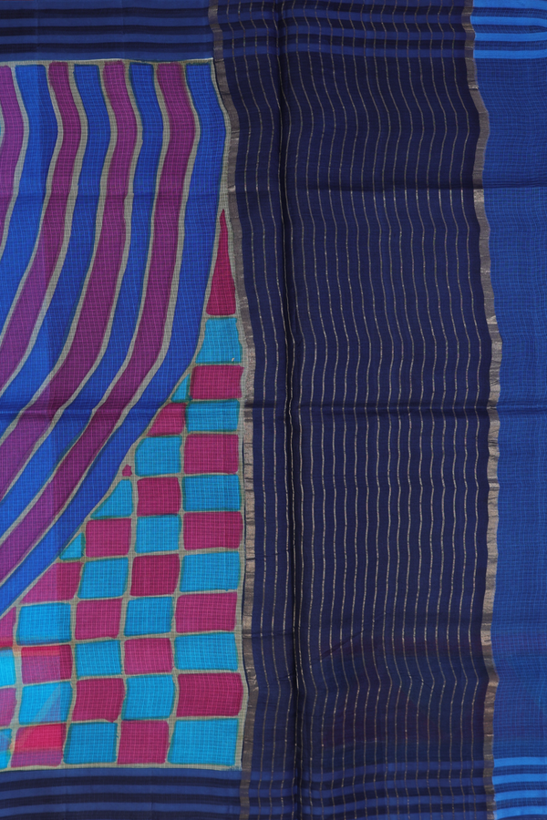 Kota Silk Saree In Cobalt Blue With Printed Design