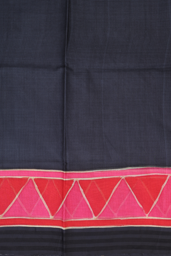 Kota Silk Cotton Saree In Black With Stripes Border