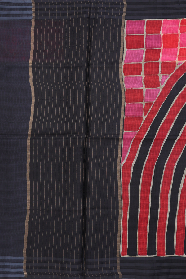 Kota Silk Cotton Saree In Black With Stripes Border