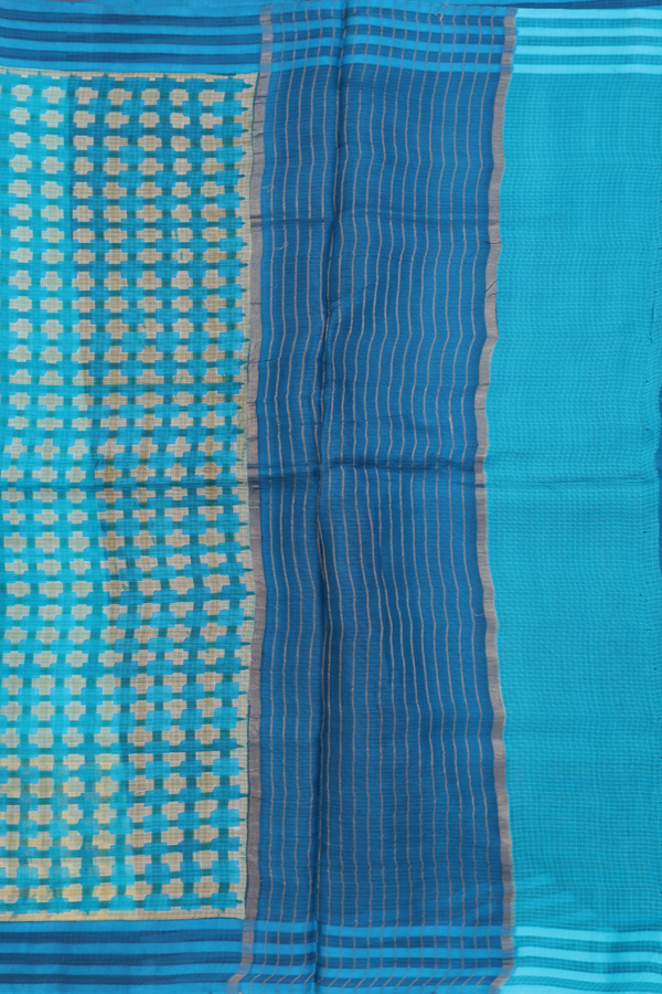 Kota Silk Cotton Saree In Turquoise Blue With Stripes Border
