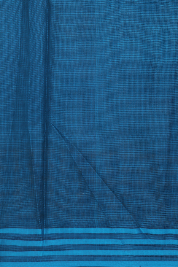 Kota Silk Cotton Saree In Turquoise Blue With Stripes Border