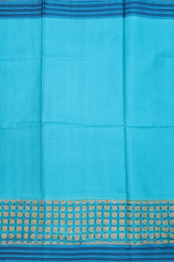 Kota Silk Cotton Saree In Turquoise Blue With Stripes Border