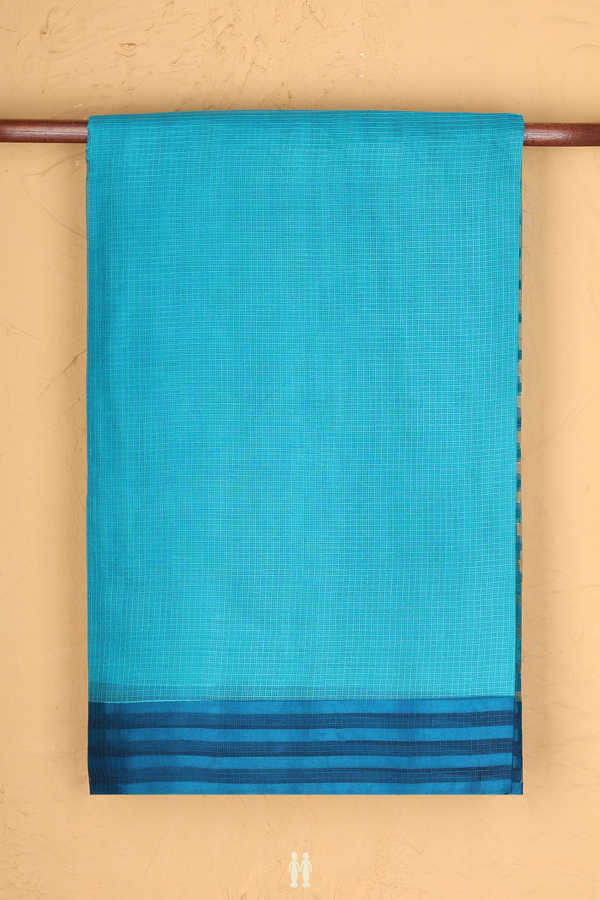 Kota Silk Cotton Saree In Turquoise Blue With Stripes Border
