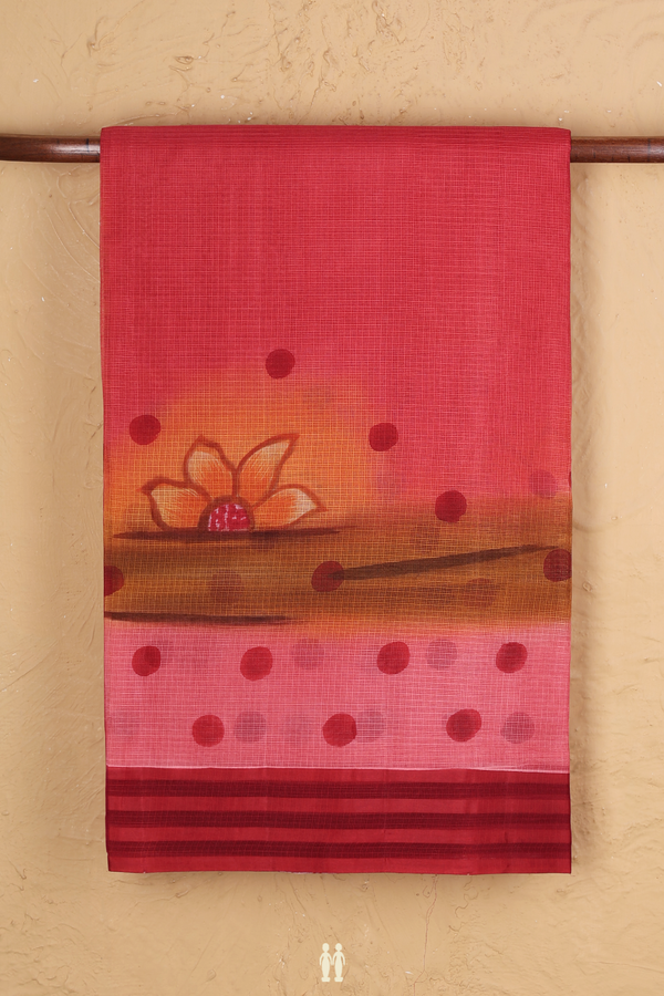 Kota Silk Saree In Red With Floral Design