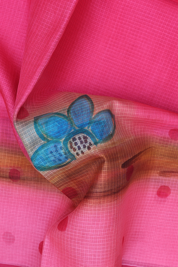 Kota Silk Saree In Pink With Floral Design