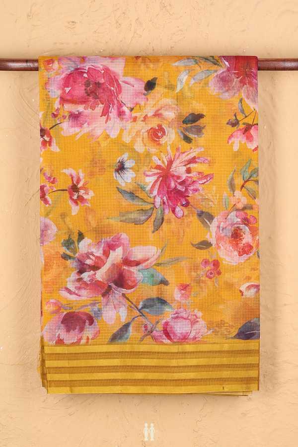 Kota Silk Saree In Honey Yellow With Floral Design