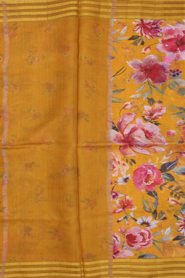 Kota Silk Saree In Honey Yellow With Floral Design