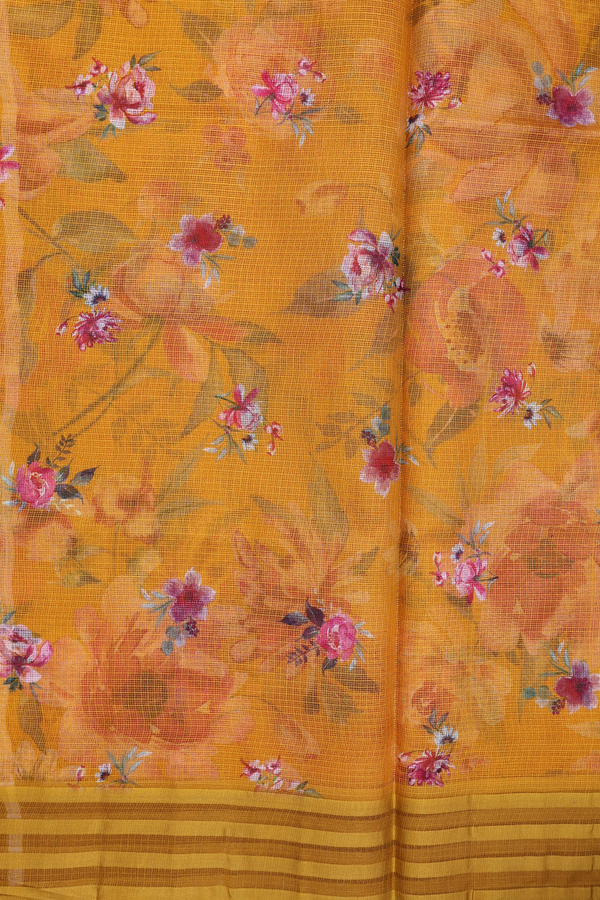 Kota Silk Saree In Honey Yellow With Floral Design