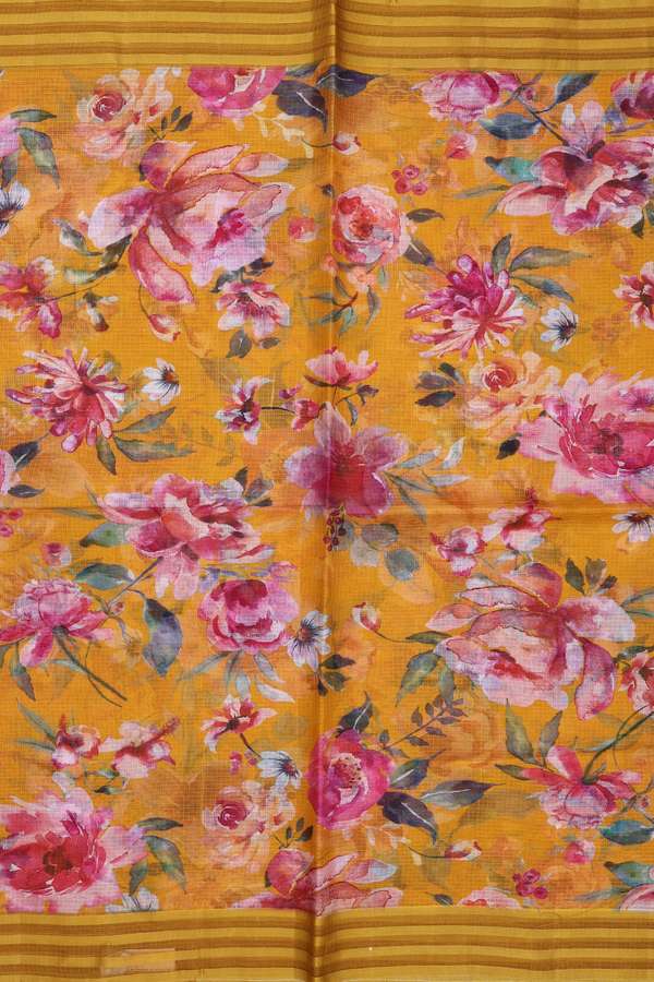 Kota Silk Saree In Honey Yellow With Floral Design