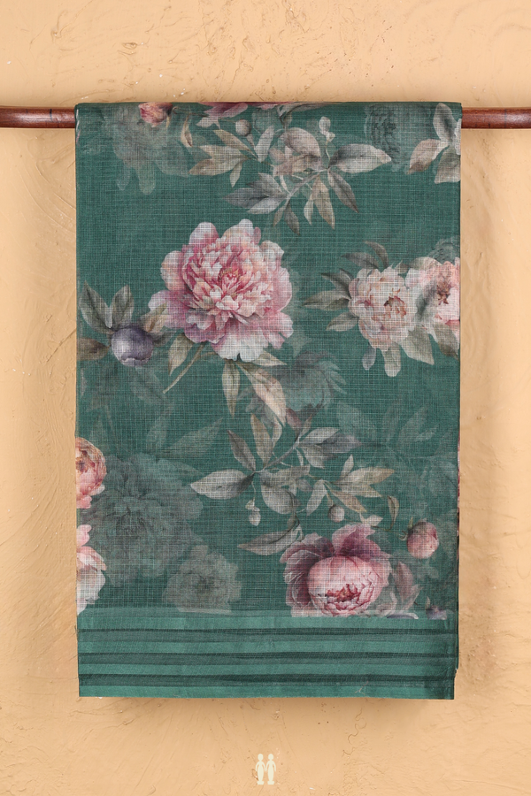 Kota Silk Saree In Green With Floral Design