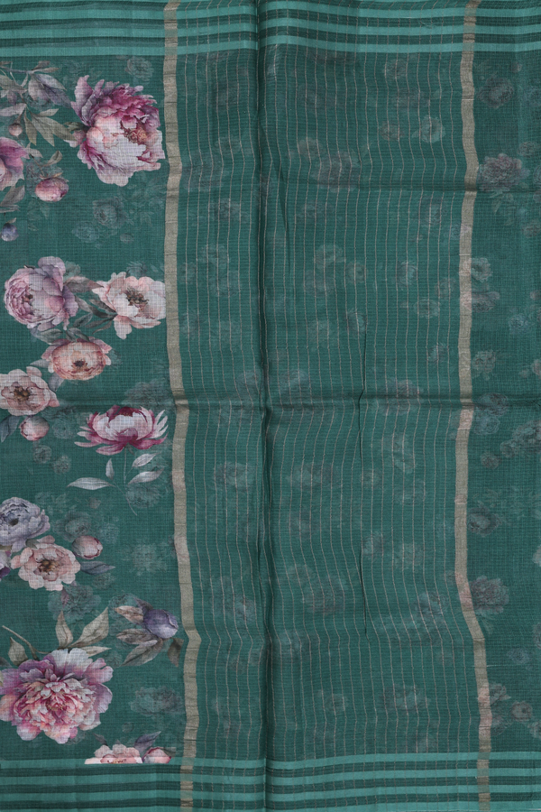 Kota Silk Saree In Green With Floral Design