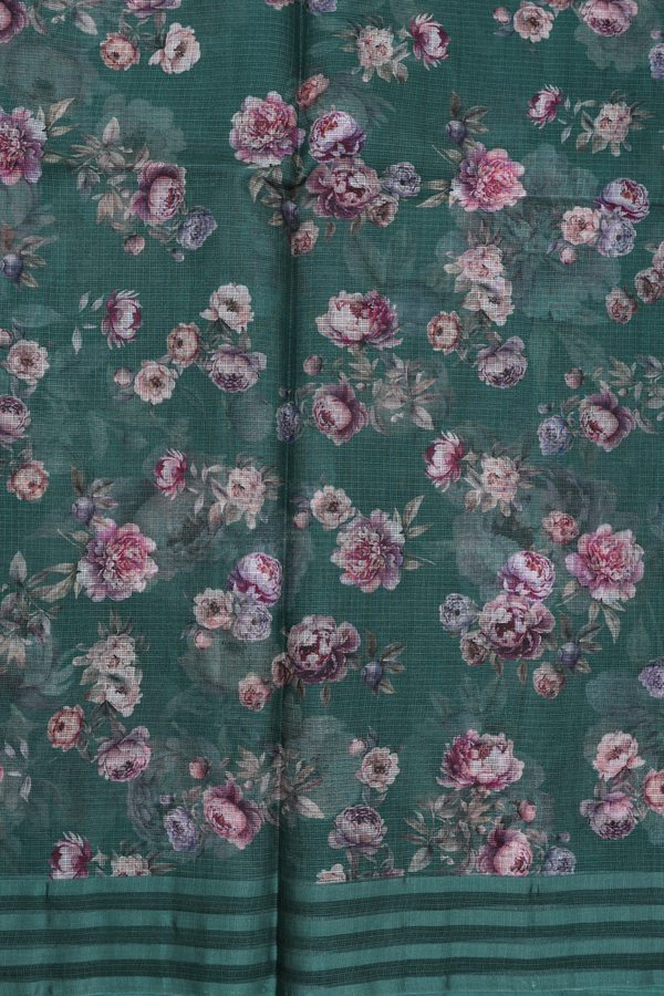 Kota Silk Saree In Green With Floral Design