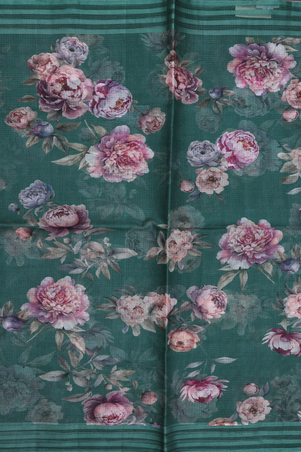 Kota Silk Saree In Green With Floral Design