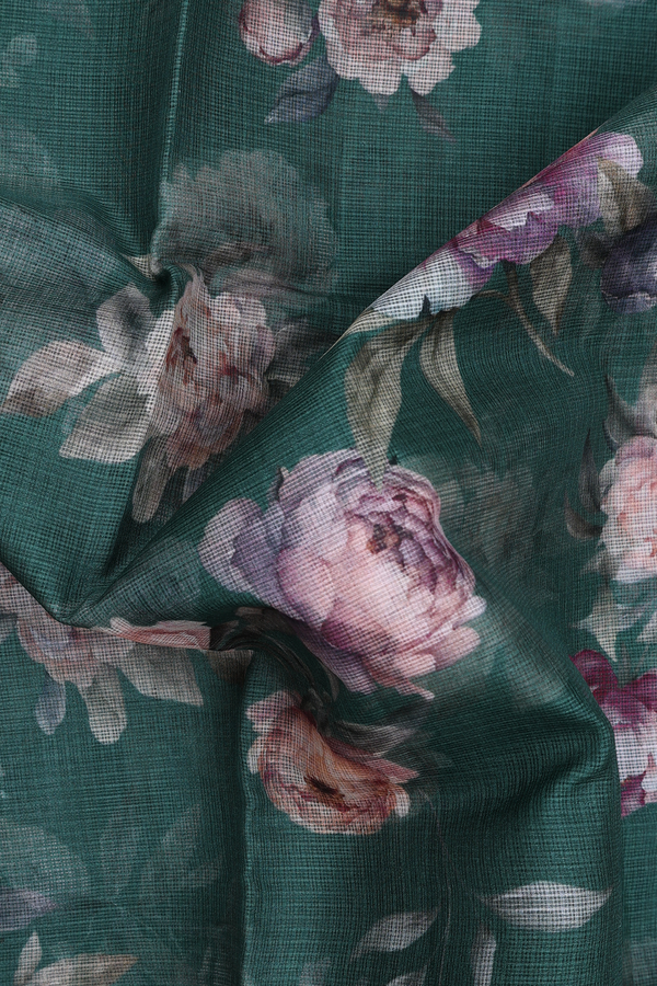 Kota Silk Saree In Green With Floral Design
