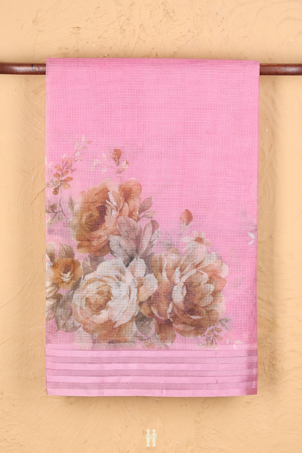 Kota Silk Saree In Pink With Floral Design