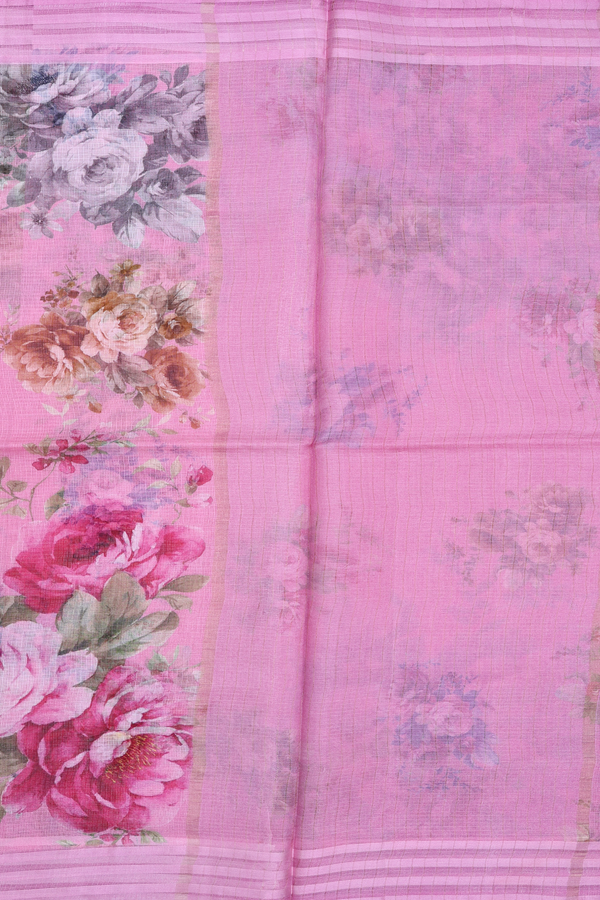 Kota Silk Saree In Pink With Floral Design