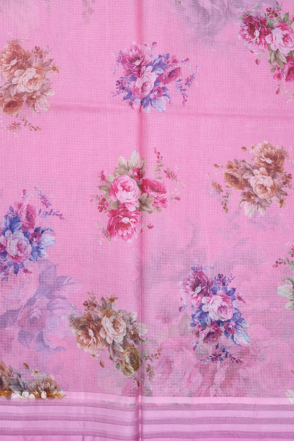 Kota Silk Saree In Pink With Floral Design