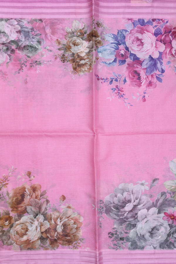 Kota Silk Saree In Pink With Floral Design