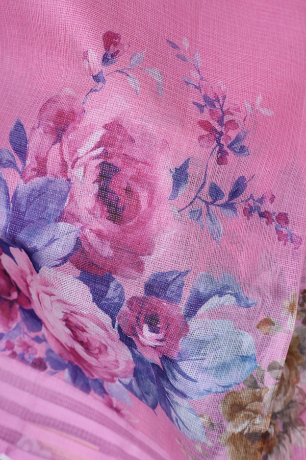Kota Silk Saree In Pink With Floral Design