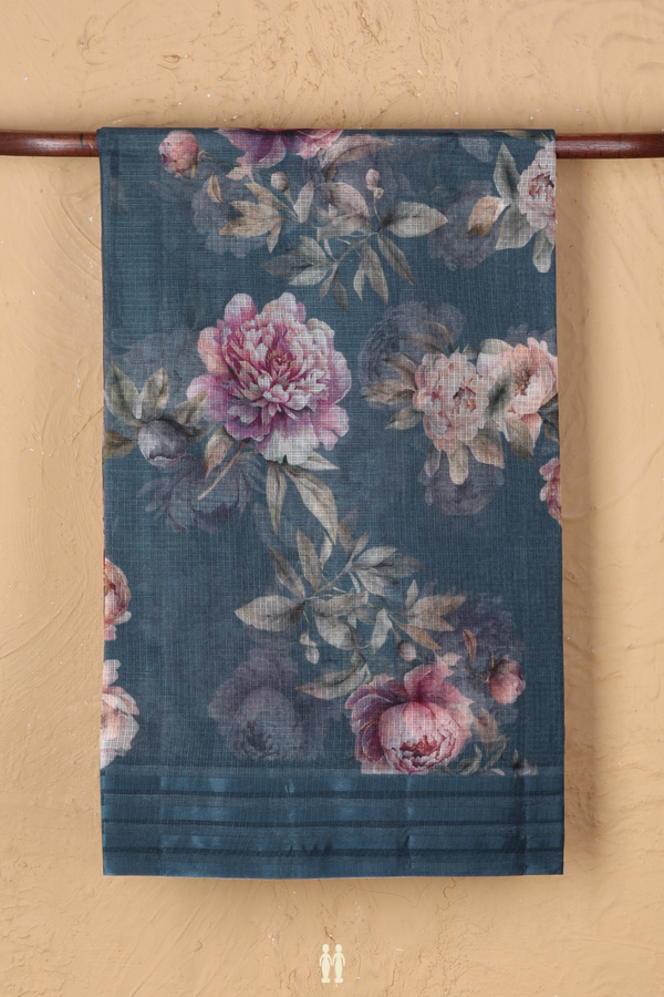 Kota Silk Saree In Pigeon Blue With Floral Printed Design