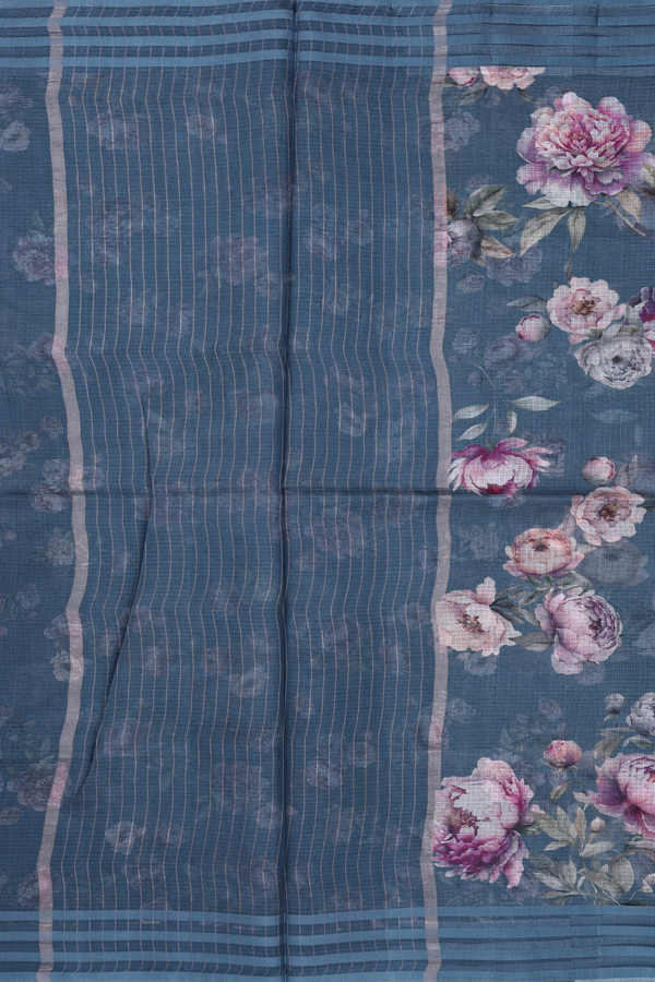 Kota Silk Saree In Pigeon Blue With Floral Printed Design
