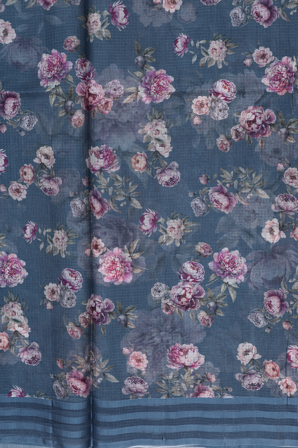 Kota Silk Saree In Pigeon Blue With Floral Printed Design