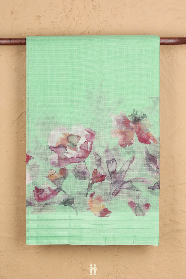 Kota Silk Saree In Mint Green With Floral Design
