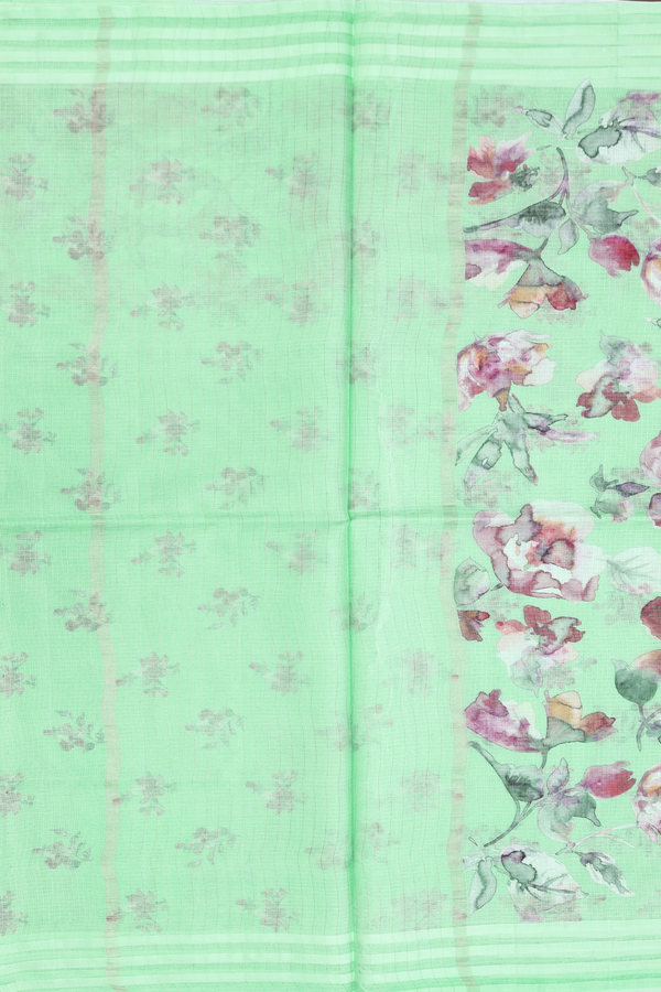 Kota Silk Saree In Mint Green With Floral Design